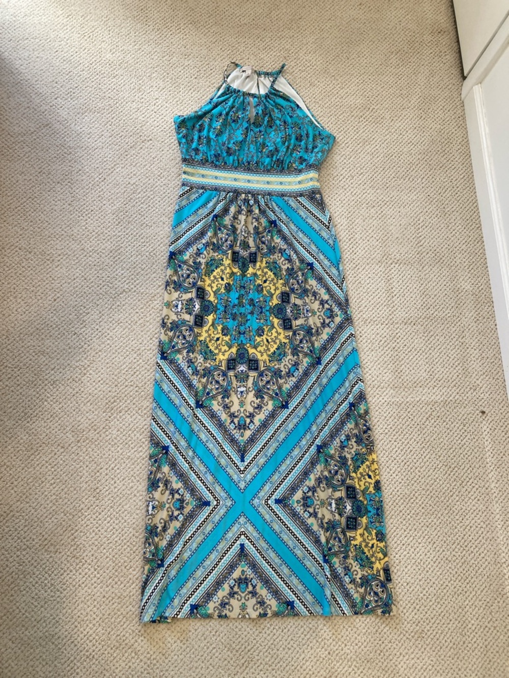 Established 1962 Blue Bandana Patterned Halter Maxi Dress